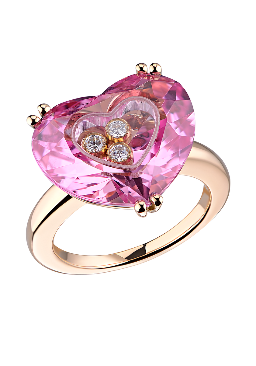Кольцо с розовым сердцем. Chopard Happy Diamonds кольцо. Кольцо Chopard Happy Diamonds Ring. Кольцо шопард с розовым кварцем. Chopard so Happy Ring.