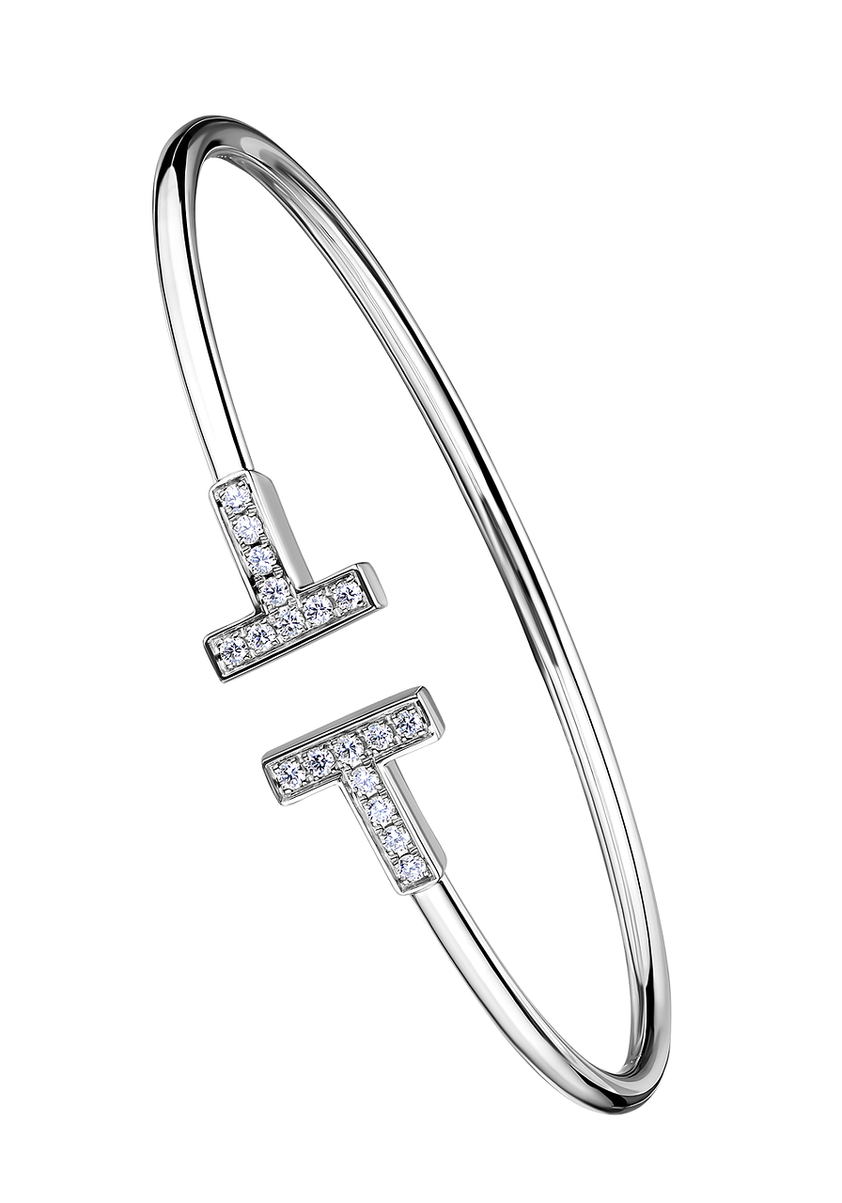 Tiffany Co T Wire White Gold Diamonds Bracelet 16547