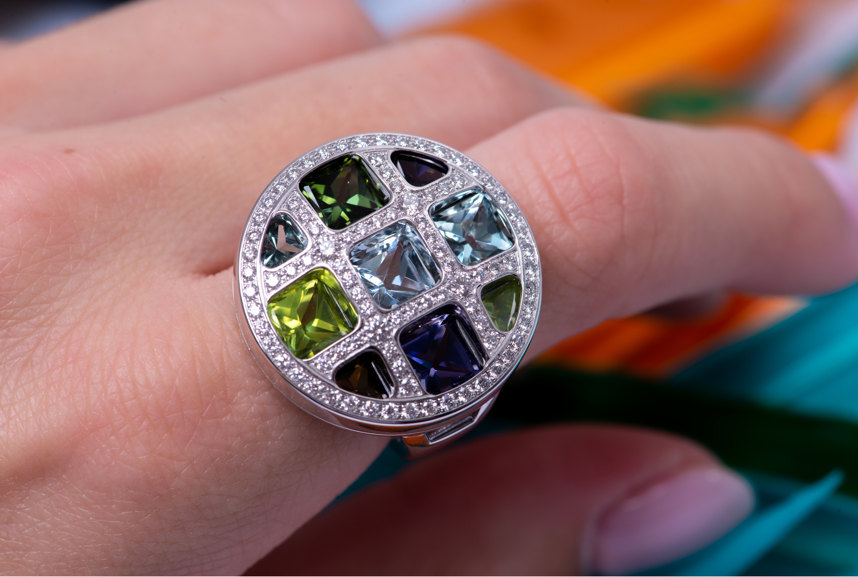 Cartier Pasha Diamond Color Stone White Gold Ring 24993