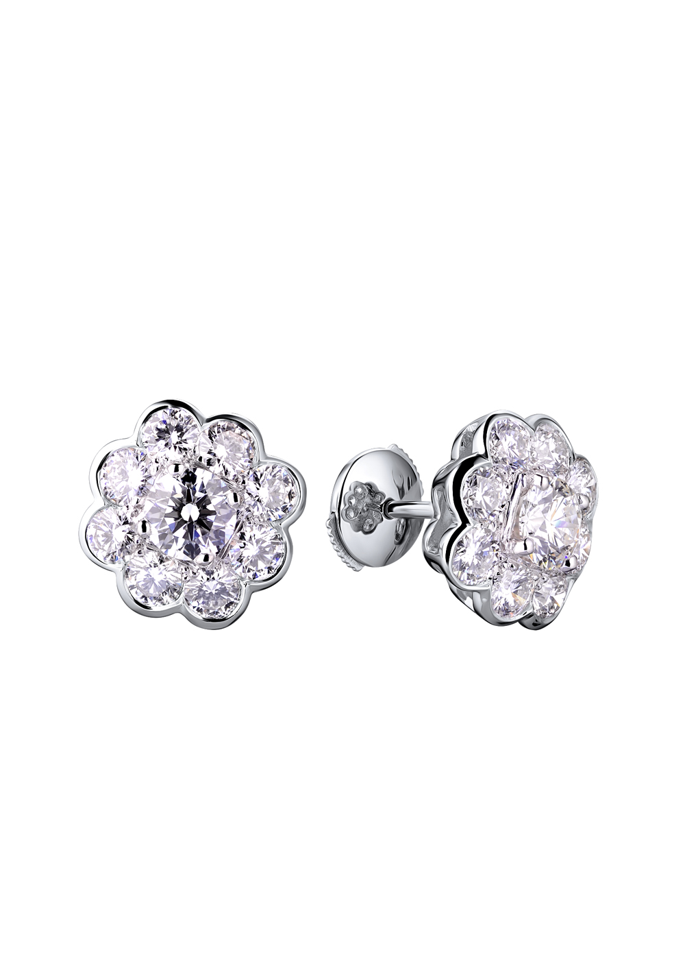GRAFF Platinum White Gold White Round Diamond Cluster Earrings GE 34988