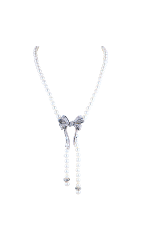 Колье Chanel Boucles de Camelia in white gold & white and black diamonds & Akoya pearls (42456)