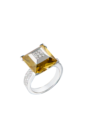 Кольцо  Yellow Quartz & Diamonds & White Gold (41911)
