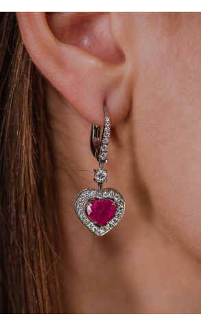 Серьги  4,00 ct Red Ruby Heart & 1.17 ct Diamonds & White Gold (38854) №4