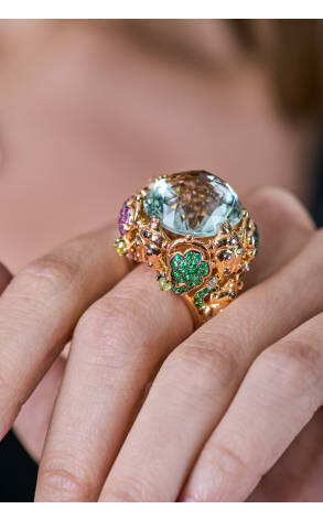 Кольцо  White Gold & Green Quartz & Diamonds & Tourmalines (40368) №4