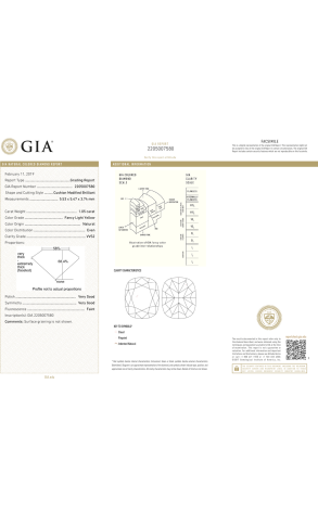 Кольцо GIA 1,05 ct Fancy Light Yellow/VVS2 Cushion Cut & White Gold (43838) №2