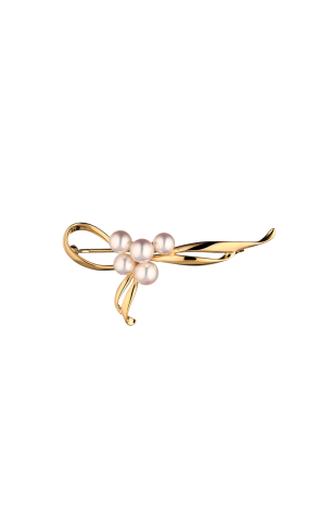 Брошь Mikimoto Vintage Akoya Pearl Brooch Yellow Gold Leaf (37601)