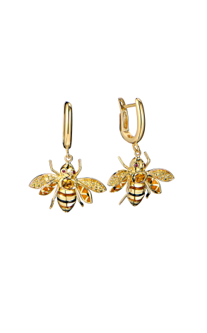 Серьги R.Bravo Yellow Gold Bee Sapphire & Toutmaline & Enamel 002-167-842 (42574)