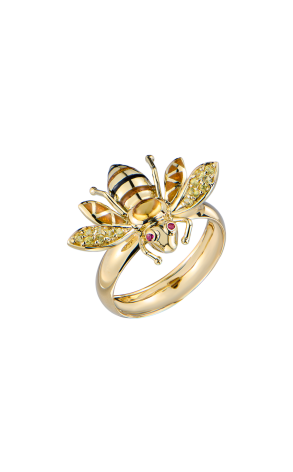 Кольцо R.Bravo Yellow Gold Bee Sapphire & Toutmaline & Enamel 002-008-578 (42573)