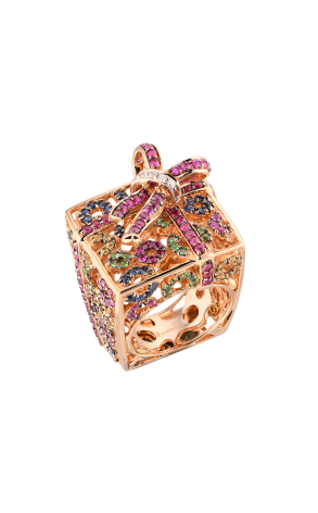 Кольцо  в стиле De grisogono Rose Gold & Multi Sapphire (40369)