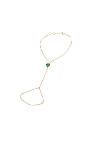 Браслет DELFINA DELETTREZ Handroid Yellow Gold & Topaz & Pearl (43317)