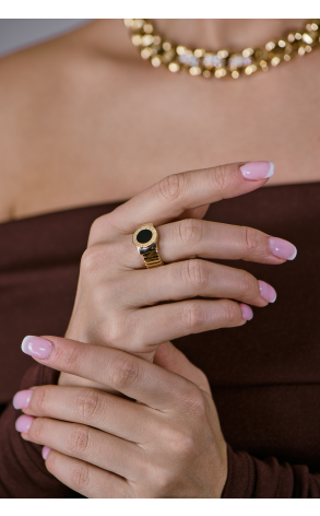 Кольцо Bvlgari Tubogas Onyx & Yellow Gold (SIZE 54) (42006) №2