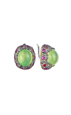 Серьги  Chrysolite & Diamonds & Red Topaz & White Gold (43467)