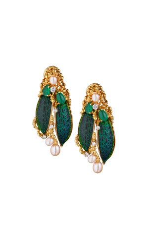 Серьги Gilbert Albert Scarabey beetle shell & Yellow Gold & Diamond (41288)