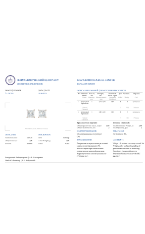 Пусеты  Princess Diamonds 1.03 ct H/VS2 - 1.05 ct H/SI1 (36978) №2