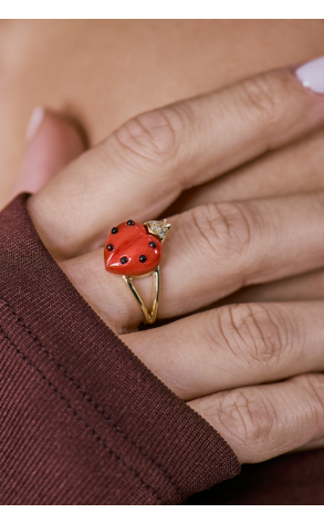 Кольцо De grisogono Coccinelle Collection Coral & Onyx & Diamonds & Yellow Gold Ring (39607) №2
