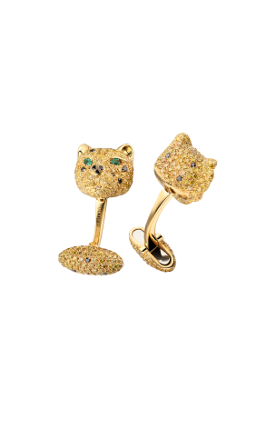 Запонки Gino Pederzani Milano Panthere in Yellow Gold & Diamonds & Emeralds (37429)
