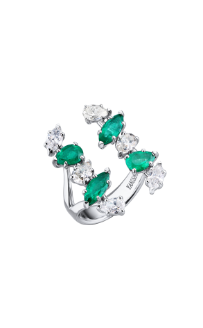 Кольцо Yanush Gioielli Natural Pear & Marquise shape Diamonds & Emerald YR31355WEM (40304)