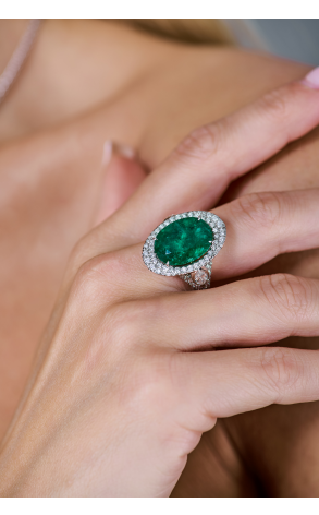Кольцо Yanush Gioielli 7,29 ct Natural Oval Green Emerald Zambia & Diamonds (40306) №3
