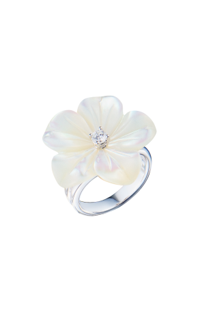 Кольцо  Flower in White Gold & Mother of Pearl & 0,10 ct Diamond (41602)