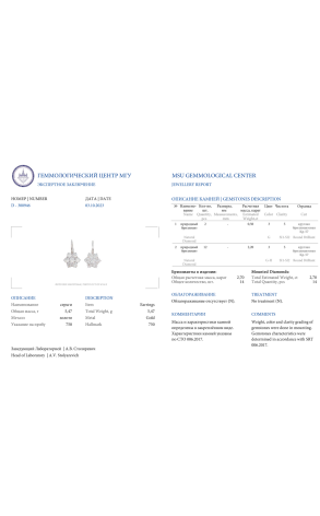 Серьги Смоленский Бриллиант 2.70 ct Snowflakes White Gold (37204) №2