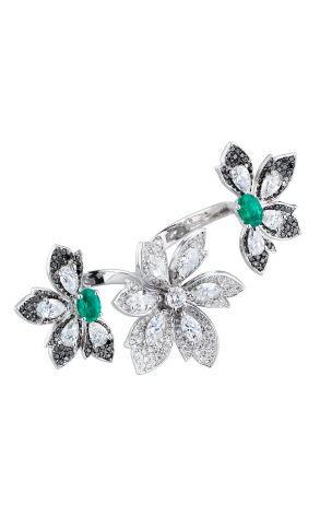 Кольцо  1,25 ct Emerald & 4,11 сt White & 0.70 ct Black Diamonds (39739)