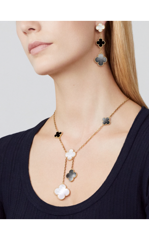 Серьги Van Cleef & Arpels Magic Alhambra 3 motifs Yellow Gold White & Gray mother-of-pearl Onyx VCARD79000 (38018) №2