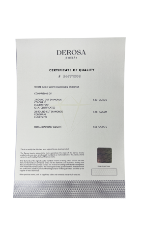 Пусеты DeRosa 0.60 ct F/VS2 - 0.60 ct F/VS2 Round Cut Diamonds E4771606 (37833) №2