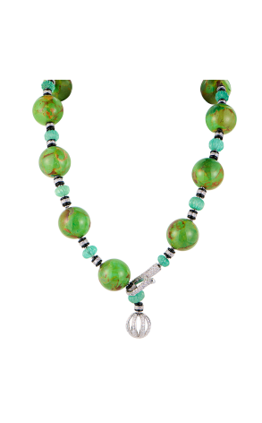 Колье Scavia Jewels Egizia Collection Green Turquoise Bead & Onyx & Emerald &Diamond & White Gold (43835) №2