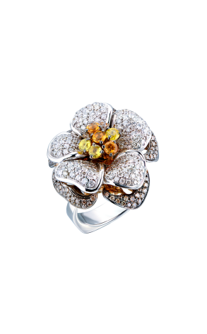 Кольцо  0,45 ct Natural Sapphire & 2,15 ct White & Fancy Deep Brown - Fancy Deep Yellowish Brown Diamonds & White Gold (39709)