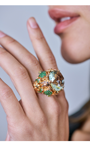 Кольцо  White Gold & Green Quartz & Diamonds & Tourmalines (40368) №3