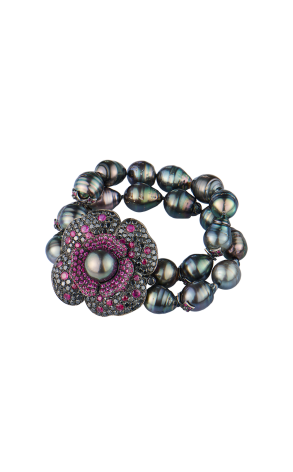Браслет Paolo Piovan Flower in Black Diamonds & Rubies & Tahitian Baroque Pearl (42715)