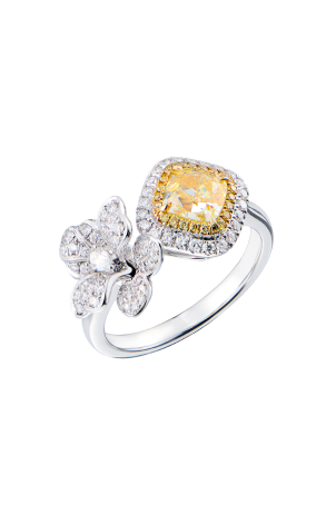 Кольцо GIA 1,02 ct Fancy Light Yellow/VS1 Cushion Cut & White Gold (43225)