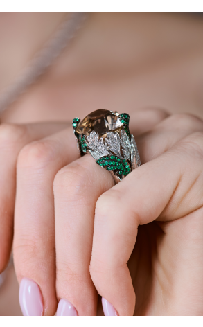 Кольцо  White Gold & Smoky Quartz & Diamonds & Tourmalines (40121) №3
