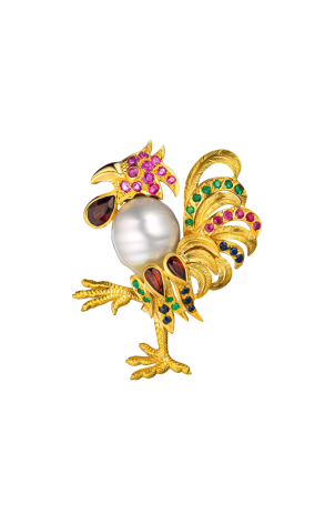 Брошь RalfDiamonds Rooster with Baroque Pearl (40636)