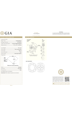 Кольцо GIA 1,01 ct Fancy Light Yellow/IF Cushion Cut & White Gold (43837) №2