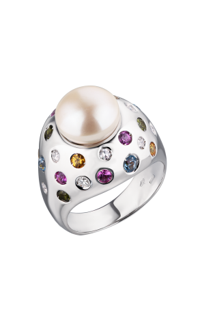 Кольцо RalfDiamonds White Gold 10.8 mm Pearl & Diamonds & Sapphires & Topaz RDR (37343)