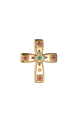 Крест Cartier Byzantine Cross in Yellow Gold with Diamonds Rubies Sapphires (43804)