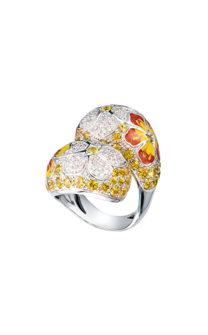 Кольцо Alfieri & St. John White Gold & Diamond & Sapphire & Enamel Flower Ring (43544)