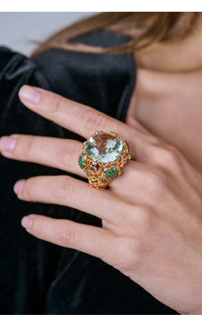 Кольцо  White Gold & Green Quartz & Diamonds & Tourmalines (40368) №5