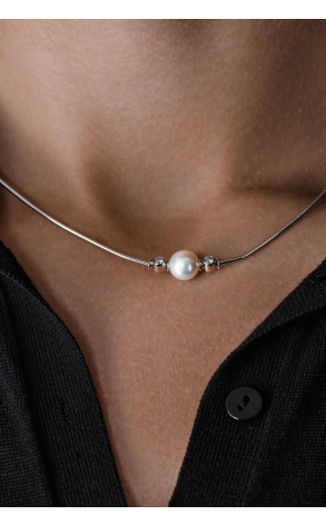 Колье Mikimoto Akoya Pearl 8 mm & 2 Round Diamonds & White Gold (41749) №4