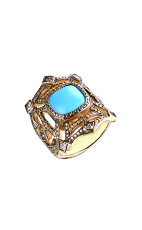 Кольцо Loree Rodkin Medieval Turquoise & Diamonds & Yellow Gold (40935)