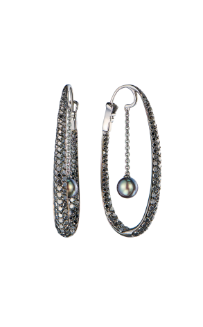 Серьги  Hoop in White Gold with Black Diamonds & Tahitian Pearl (43662)