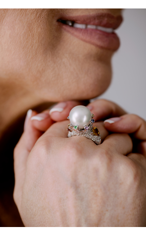 Кольцо RalfDiamonds White Gold 13.5 mm Pearl Diamonds Ring (33941) №3