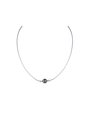 Колье Mikimoto Black Pearl 9 mm & 2 Round Diamonds & White Gold (41750)