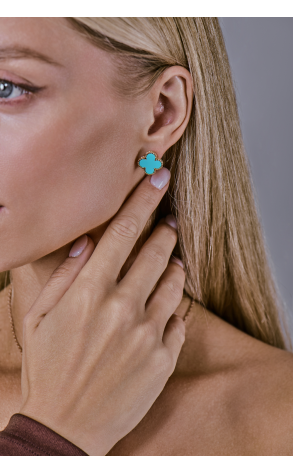 Серьги  в стиле Van Cleef & Arpels Vintage Alhambra Turquoise Yellow Gold (14523) №2