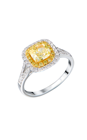 Кольцо GIA 1,11 ct Fancy Yellow/VS1 Cushion Cut & White Gold (42981)