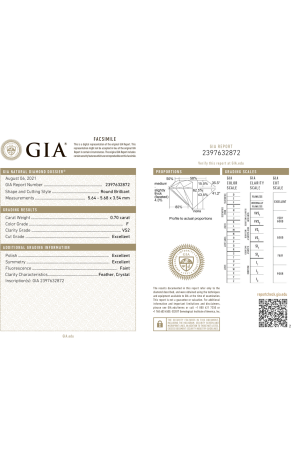 Пусеты GIA 0,71 ct F/VS2 - 0,70 ct F/VS2 Round Cut Diamonds EXEXEX (41879) №2