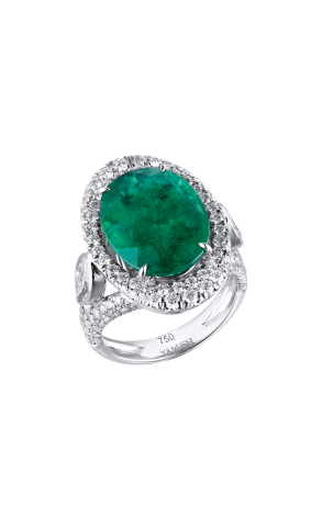 Кольцо Yanush Gioielli 7,29 ct Natural Oval Green Emerald Zambia & Diamonds (40306)