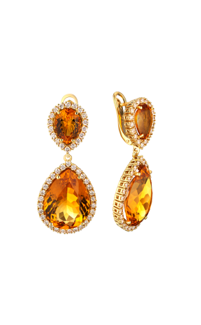 Серьги  Orange Citrine & Diamonds & Yellow Gold (41134)