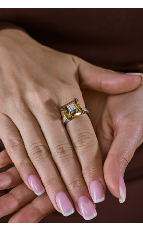 Кольцо  Yellow Quartz & Diamonds & White Gold (41911) №3